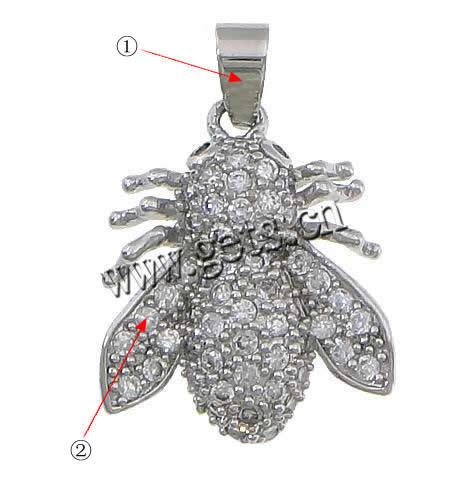 Цирконий (CZ) латунь подвески, Латунь, Пчела, Другое покрытие, инкрустированное микро кубического циркония, Много цветов для выбора, 18x21.5x5mm, отверстие:Приблизительно 4x6mm, продается PC