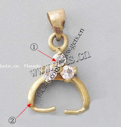 clip de pince en laiton, Plaquage normal, avec strass, plus de couleurs à choisir, sans cadmium, 17x12x5mm, Trou:Environ 5x4mm, Vendu par PC