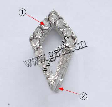 Messing Anhängerschlaufe, Rhombus, plattiert, mit Strass, keine, 13.5-14x8x6mm, verkauft von PC