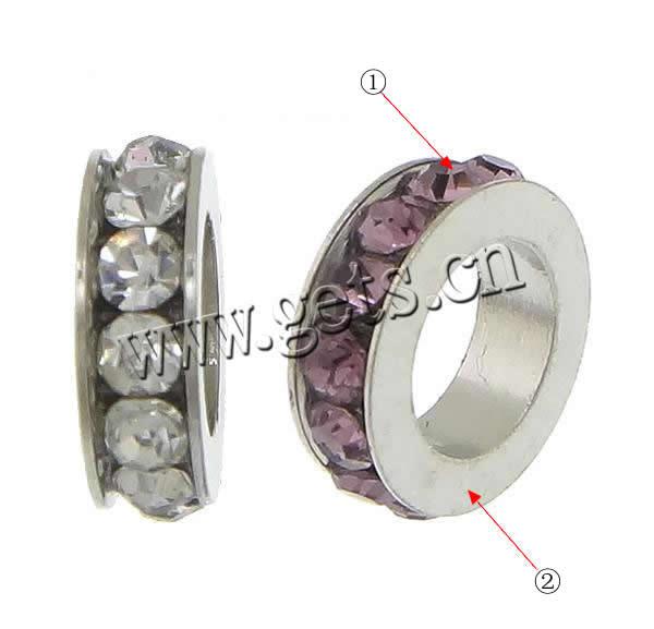 Perles intercalaires en alliage de zinc, beignet, Placage, Personnalisé & avec strass, plus de couleurs à choisir, sans cadmium, 3x11mm, Trou:Environ 6mm, Vendu par PC