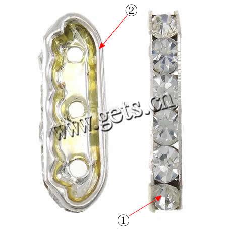 Mode Pont strass Spacer, laiton, Placage de couleur platine, 3 brins & avec strass, 4x21x7mm, Trou:Environ 1mm, 50PC/lot, Vendu par lot