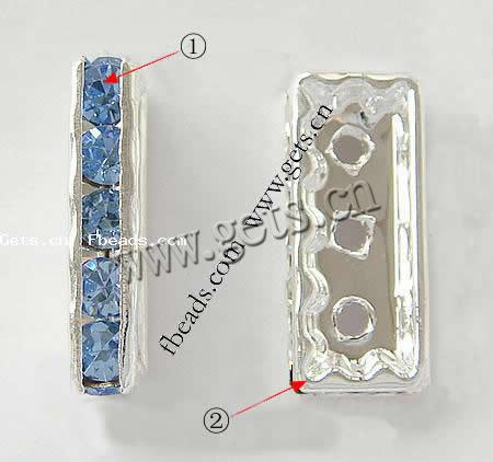 Rectangle strass Spacer, laiton, Placage, 3 brins & avec les strass de Moyen-Orient, plus de couleurs à choisir, 19x4mm, Trou:Environ 2mm, 500PC/sac, Vendu par sac