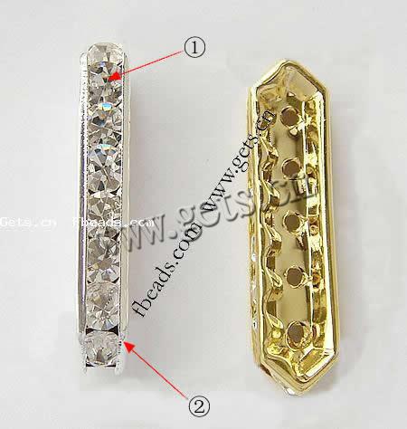 Moda Puente Rhinestone Spacer, metal, Rectángular, chapado, 5-aro & con diamantes de imitación de Mideast, más colores para la opción, 35x9x5mm, agujero:aproximado 1mm, 500PCs/Bolsa, Vendido por Bolsa