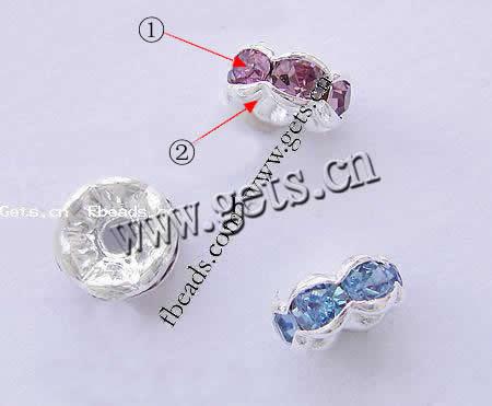 Puente de diamante de imitación Spacer, metal, Toroidal, chapado, con diamantes de imitación, más colores para la opción, Grado AAA, 4mm, agujero:aproximado 1.5mm, 100PCs/Bolsa, Vendido por Bolsa