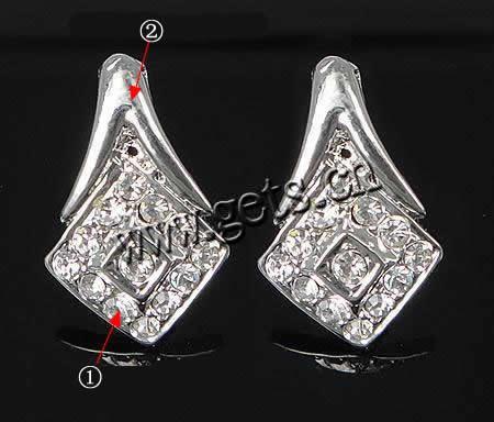 arete de aleación de zinc con diamante de imitación, acero inoxidable aguja de pendiente, con diamantes de imitación, más colores para la opción, libre de cadmio, 12x19mm, Vendido por Par