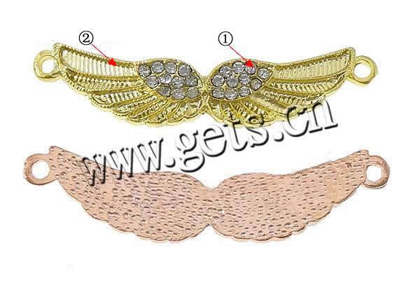 Animal Zinc Alloy Connector, Wing Shape, Customized & with rhinestone & 1/1 loop, cadmium free, 57x15x2mm, Hole:Approx 2.5mm, Sold By PC