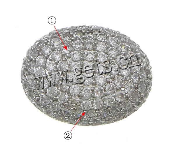 Cubic Zirconia Micro Pave Brass Beads, Oval, platinum plated, micro pave cubic zirconia & hollow, 17x14x7mm, Hole:Approx 2mm, Sold By PC