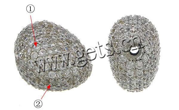 Zirkonia Micro pflastern Korn, Messing, Klumpen, plattiert, Micro pave Zirkonia, keine, 17x14x10mm, Bohrung:ca. 2mm, verkauft von PC