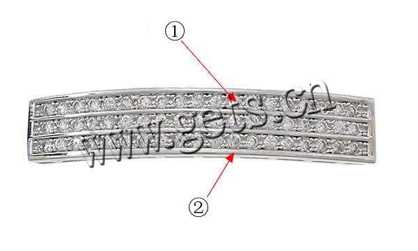 Befestiger Zirkonia Messing Schmuckverbinder, Rechteck, plattiert, Micro pave Zirkonia & 1/1-Schleife, keine, 37x7x3mm, Bohrung:ca. 5x1mm, verkauft von PC