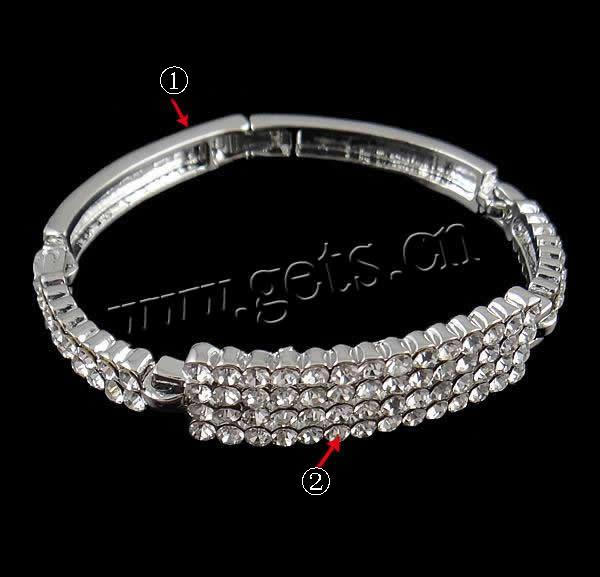 Zinc Alloy Rhinestone Bracelets, plated, Customized & with rhinestone, more colors for choice, nickel, lead & cadmium free, 46x13x4mm, Length:7 Inch, Sold By Strand