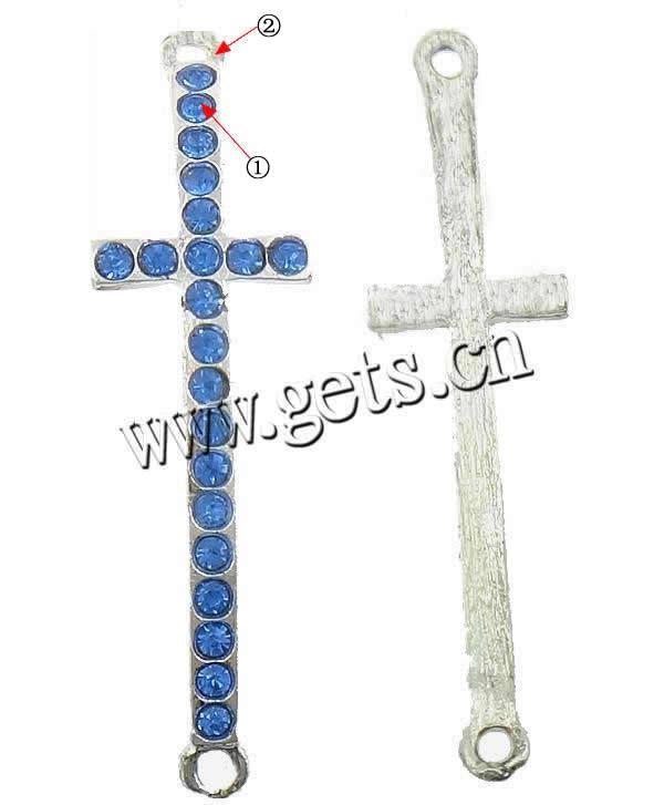 Rheinkiesel Zinklegierung Verbinder, Kreuz, plattiert, Kundenindividuell & mit Strass & 1/1-Schleife, keine, 14x50x2.5mm, Bohrung:ca. 2mm, verkauft von PC