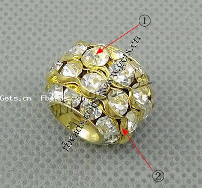 Strass Messing Perlen, Rondell, plattiert, mit Strass, keine, 17x13mm, Bohrung:ca. 2mm, verkauft von PC