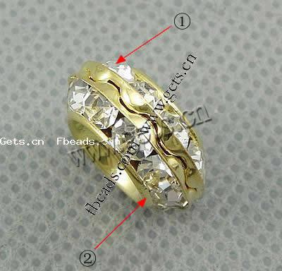 Rondelle Strass Spacer, Messing, plattiert, mit Strass, keine, 15x7mm, Bohrung:ca. 2mm, verkauft von PC