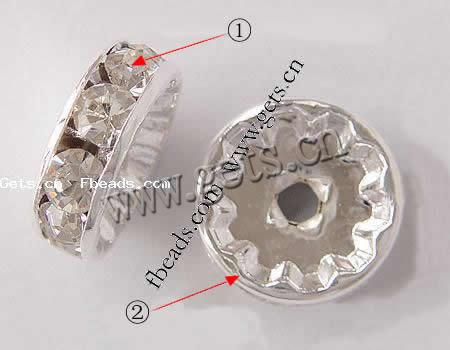 Rondelle Strass Spacer, Messing, plattiert, mit Strass, keine, 12mm, Bohrung:ca. 2mm, 100PCs/Tasche, verkauft von Tasche