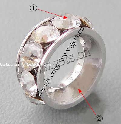 Rondelle Strass Spacer, Messing, plattiert, mit Strass, keine, 7x3mm, Bohrung:ca. 4mm, 500PCs/Tasche, verkauft von Tasche