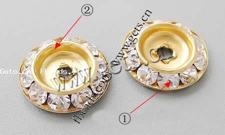 Espaciador de la forma rueda del diamante de imitación, metal, Redondo aplanado, chapado, con diamantes de imitación, más colores para la opción, 9x9x2.5mm, agujero:aproximado 1.5mm, 1000PCs/Bolsa, Vendido por Bolsa