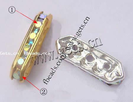 Moda Puente Rhinestone Spacer, metal, Rectángular, chapado, 3-aro & con diamantes de imitación de Mideast, más colores para la opción, 16x5x3mm, agujero:aproximado 1mm, 500PCs/Bolsa, Vendido por Bolsa