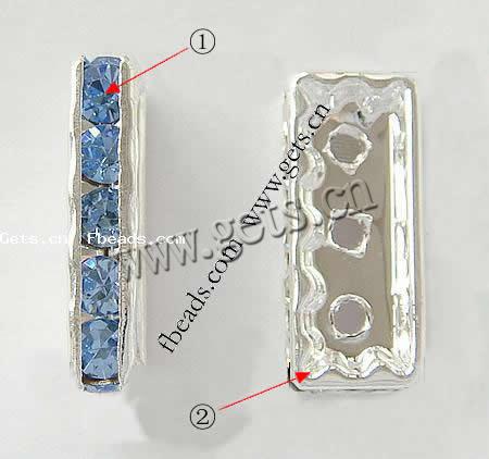 Rectangle strass Spacer, laiton, Placage, 3 brins & avec les strass de Moyen-Orient, plus de couleurs à choisir, 19x4mm, Trou:Environ 2mm, 500PC/sac, Vendu par sac