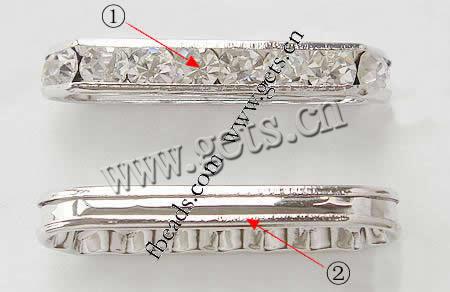 Mode Pont strass Spacer, laiton, rectangle, Placage, avec strass, plus de couleurs à choisir, 35x9x5mm, Trou:Environ 1.5mm, Vendu par PC