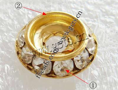 Rondelle Strass Spacer, Messing, plattiert, mit Strass von Nahost, keine, 15x15x3.5mm, Bohrung:ca. 2.8mm, verkauft von PC