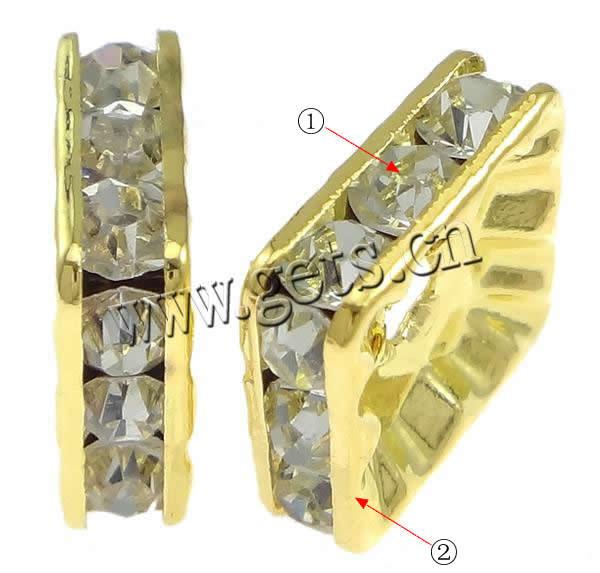 Square Rhinestone Spacer, Brass, Squaredelle, plated, with rhinestone, more colors for choice, Grade A, 10X10mm, 100PCs/Bag, Sold By Bag