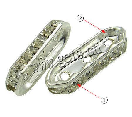 Moda Puente Rhinestone Spacer, metal, chapado, 3-aro & con diamantes de imitación, más colores para la opción, Grado A, 21x7x4mm, agujero:aproximado 1.5mm, Vendido por UD