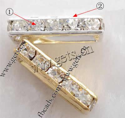 Rectángulo Rhinestone Spacer, metal, chapado, 3-aro & con diamantes de imitación, más colores para la opción, Grado A, 19x8x4mm, Vendido por UD