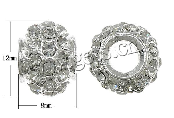 Granos de Rhinestone de Europeo , diamantes de imitación, con aleación de zinc, Tambor, chapado, enchapado grueso más que los 3μm, más colores para la opción, 8x12mm, agujero:aproximado 4mm, Vendido por UD