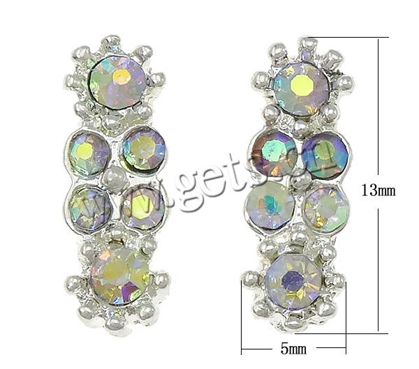 Rhinestone Spacer Bar, with Zinc Alloy, plated, plating thickness more than 3μm & with Mideast rhinestone & 2-strand, more colors for choice, nickel free, 13x5mm, Hole:Approx 1mm, Sold By PC