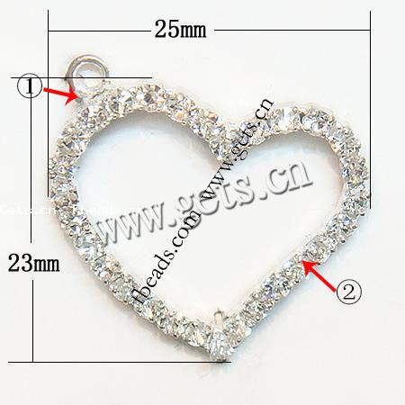 Zinc Alloy Heart Pendants, plated, with rhinestone, more colors for choice, 23x25x2.5mm, Hole:Approx 2mm, Sold By PC