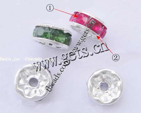 Rondelle Rhinestone Spacer, Brass, plated, with rhinestone, more colors for choice, 10mm, Hole:Approx 2mm, 100PCs/Bag, Sold By Bag