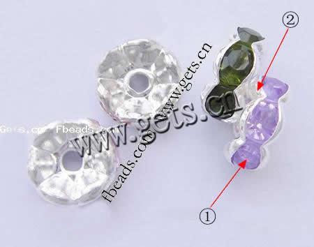 Wave Rondelle Rhinestone Spacer, Brass, plated, with rhinestone, more colors for choice, 10mm, Hole:Approx 2mm, 100PCs/Bag, Sold By Bag