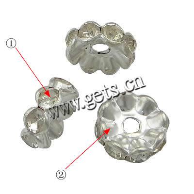 Wave Rondelle Rhinestone Spacer, Brass, plated, with rhinestone, more colors for choice, Grade B, 10mm, Hole:Approx 1.7mm, 100PCs/Bag, Sold By Bag