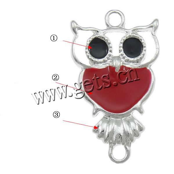 Animal Zinc Alloy Connector, Owl, Customized & enamel & 1/1 loop, more colors for choice, cadmium free, 17x30x3mm, Hole:Approx 3mm, Sold By PC