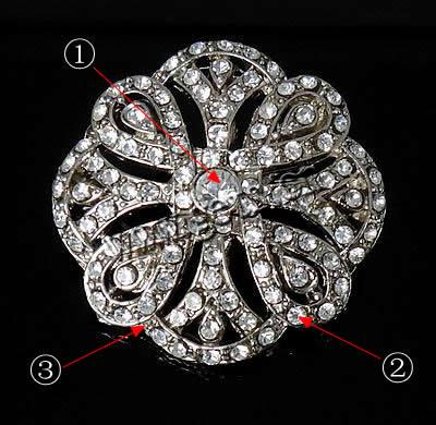 Rhinestone Zinc Alloy Brooch, Flower, plated, with rhinestone, more colors for choice, nickel, lead & cadmium free, 29x29x4.5mm, Sold By PC