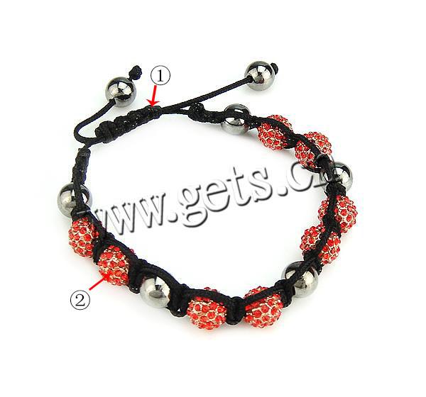 Rhinestone Woven Ball Bracelets, with Wax Cord & Resin Rhinestone & Copper Coated Plastic, South Korea Imported, more colors for choice, 8mm, Length:7 , Sold By Strand