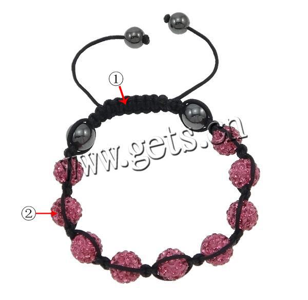 Mode Woven Ball Schmucksets, Strass Ton befestigte Perelen, Armband & Ohrring, mit Wachsschnur & Hämatit, gewebt, keine, 10mm, 8mm, Länge:ca. 7-11 ZollInch, verkauft von setzen