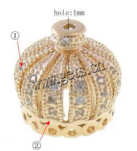 Cubic Zirconia Micro Pave Brass Beads, Crown, plated, micro pave cubic zirconia, more colors for choice, 13x10.5mm, Hole:Approx 1mm, Sold By PC