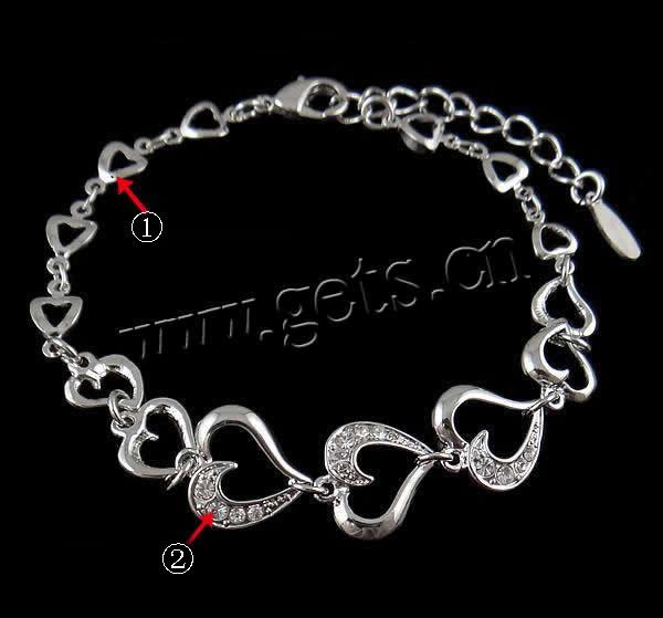 Zinc Alloy Rhinestone Bracelets, zinc alloy lobster clasp, plated, Customized & with rhinestone, more colors for choice, nickel, lead & cadmium free, 13x12x2mm, Length:7.5 Inch, Sold By Strand