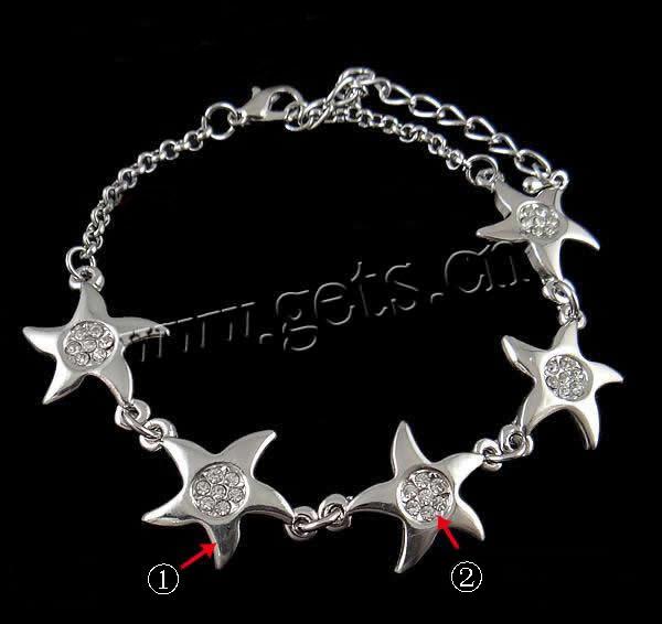 Zinc bracelets en strass en alliage , alliage de zinc, avec fer, Placage, Personnalisé & avec strass, plus de couleurs à choisir, protéger l'environnement, sans nickel, plomb et cadmium, 22x16x3mm, Longueur:7.5 pouce, Vendu par brin