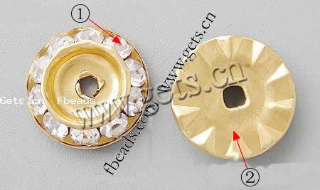 Rondelle Strass Spacer, Messing, flache Runde, plattiert, mit Strass, keine, 11x11x3mm, Bohrung:ca. 2mm, 1000PCs/Tasche, verkauft von Tasche