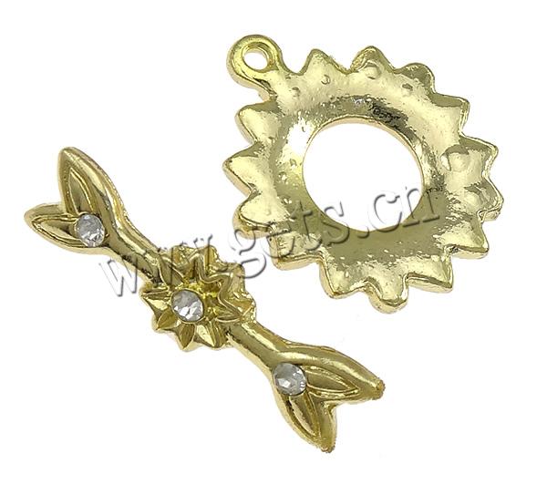 Zinc Alloy Toggle Clasp, Flower, with rhinestone & single-strand, more colors for choice, nickel, lead & cadmium free, 21x21mm, 27.5x7mm, Hole:Approx 2mm, Sold By Set