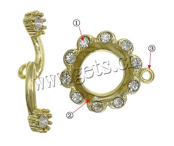 Zinc Alloy Toggle Clasp, Flower, with rhinestone & single-strand, more colors for choice, nickel, lead & cadmium free, 19x19mm, 28.5x6mm, Hole:Approx 2mm, Sold By Set