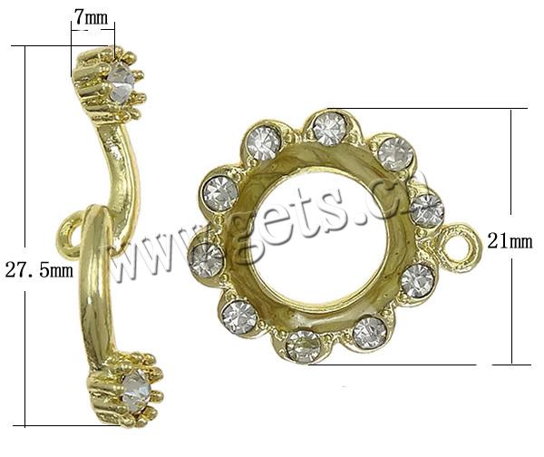 Zinc Alloy Toggle Clasp, Flower, with rhinestone & single-strand, more colors for choice, nickel, lead & cadmium free, 19x19mm, 28.5x6mm, Hole:Approx 2mm, Sold By Set