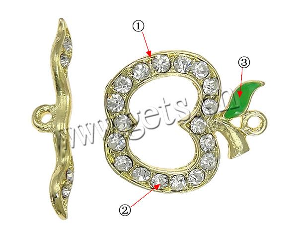 Zinc Alloy Toggle Clasp, Apple, with rhinestone & single-strand, more colors for choice, nickel, lead & cadmium free, 25x21.5mm, 29.5x5mm, Hole:Approx 2mm, Sold By Set