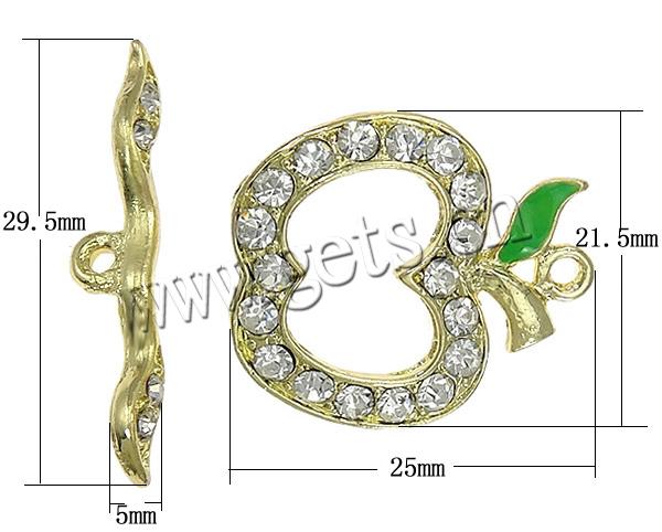 Zinc Alloy Toggle Clasp, Apple, with rhinestone & single-strand, more colors for choice, nickel, lead & cadmium free, 25x21.5mm, 29.5x5mm, Hole:Approx 2mm, Sold By Set