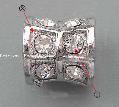 Пандора бусины сплава цинка горный хрусталь, цинковый сплав, Трубка, Другое покрытие, Много цветов для выбора, не содержит никель, свинец, 10x11mm, отверстие:Приблизительно 5mm, продается PC