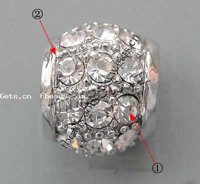 grano Europeo de aleación Zinc con diamante, aleación de zinc, Tambor, chapado, más colores para la opción, libre de níquel, plomo & cadmio, 12x10mm, agujero:aproximado 6.5mm, Vendido por UD