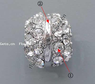 Rhinestone Zinc Alloy European Beads, Rondelle, plated, more colors for choice, nickel, lead & cadmium free, 12x10mm, Hole:Approx 4.5mm, Sold By PC