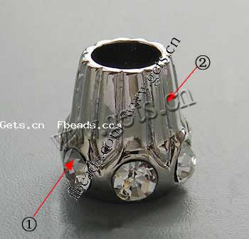 Rhinestone Zinc Alloy European Beads, Tube, plated, more colors for choice, 10x11mm, Hole:Approx 5mm, Sold By PC